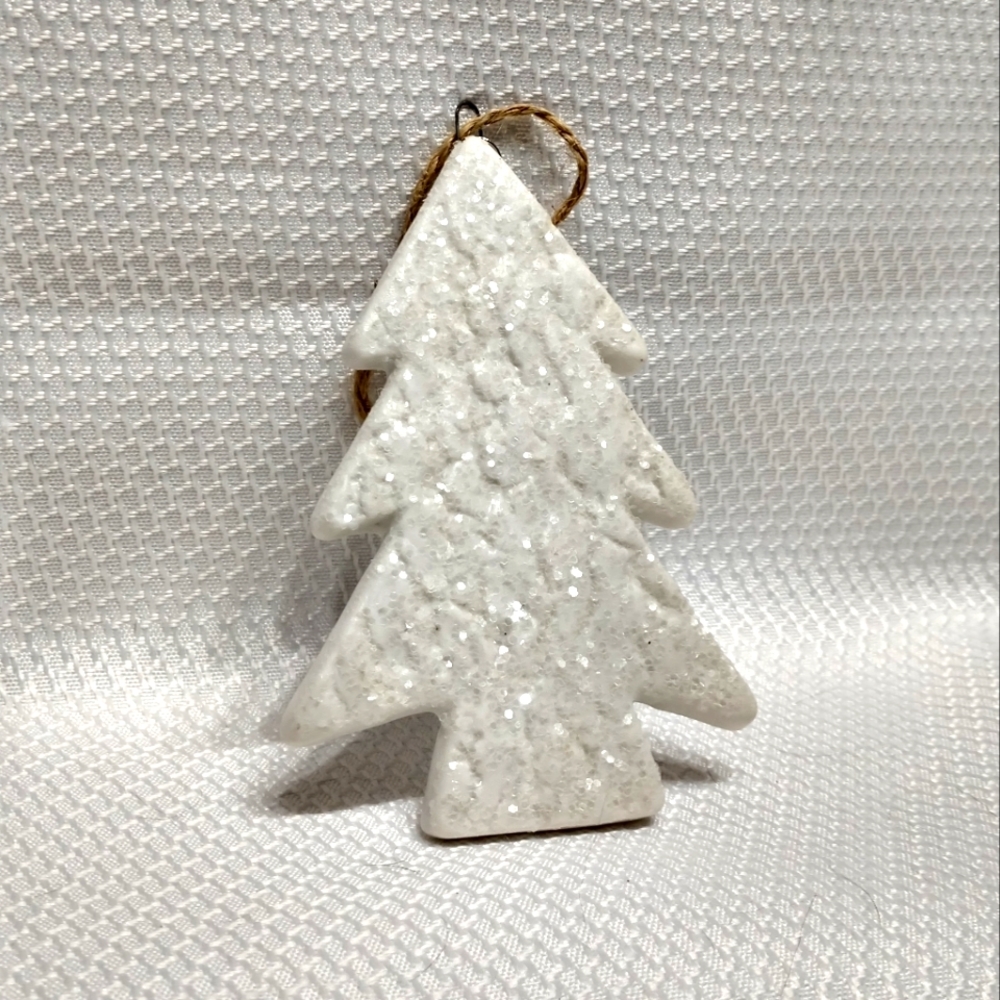 Smith & Hawken 4.5" Glitter Frosted White Christmas Tree Shaped Ceramic Ornament